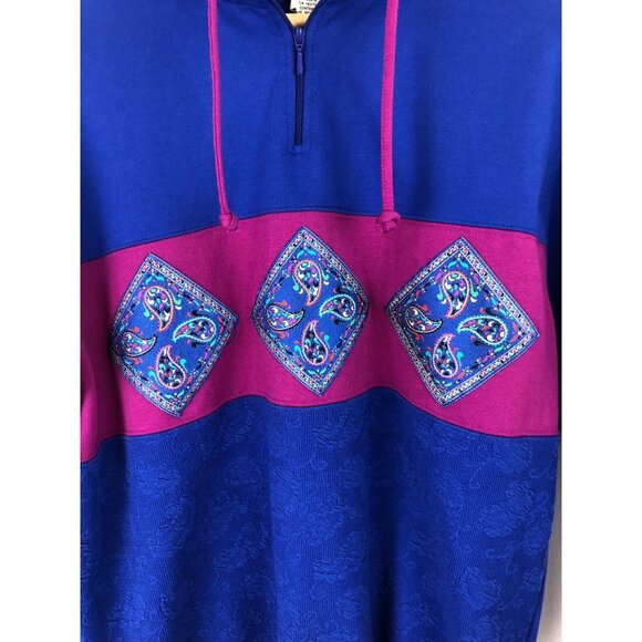 Blast Womens SIze M Blue/Purple 1/4 Zip Textured Embroidered Paisley Sweatshirt - Picture 4 of 13